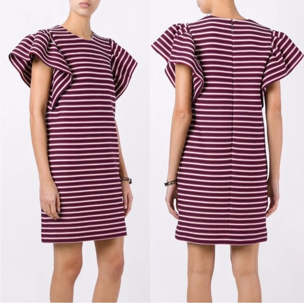 MSGM Navy Red Striped Ruffle Sleeve Shift Dress Size EU 38 USA Size 2